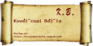 Kovácsai Béla névjegykártya